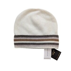 Charter Club Cashmere Cuffed Beanie Hat One‎ Size Warm Praline Stripe NWT $99